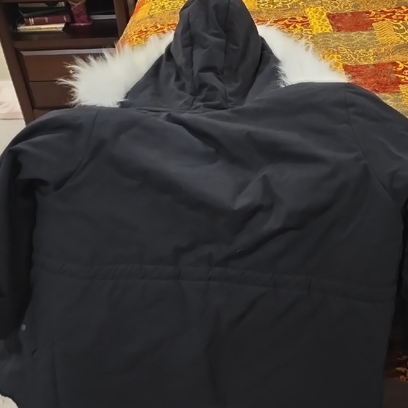 Black Winter Parka Jacket with Faux Fur Hood - Picture 3 of 4